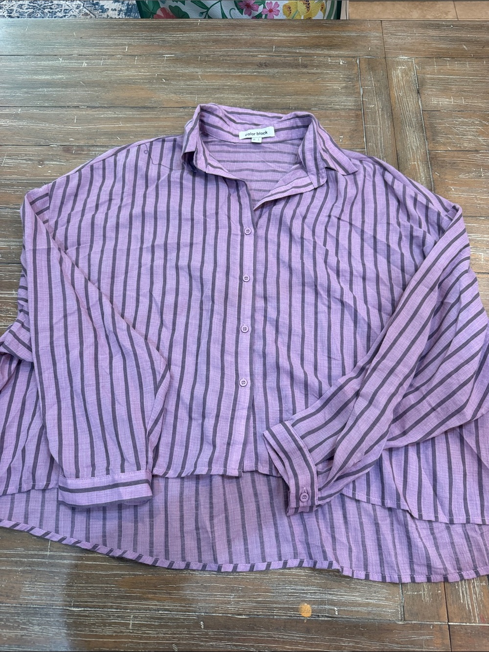 Relaxed Lavender Striped Button-Down Shirt